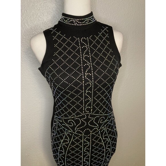 Windsor Prom Homecoming Pageant Dress Small Black Bodycon Mermaid Beaded Halter - Picture 3 of 12